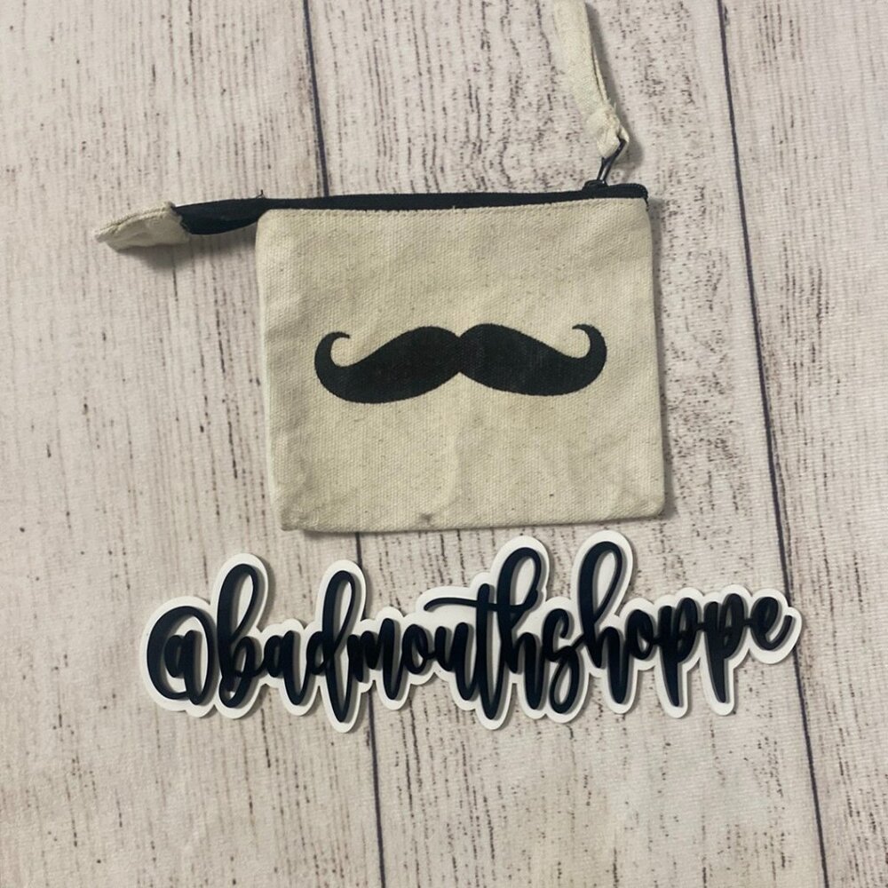 Vintage Y2K Millennium 00s Mustache Zip Canvas Coin Purse Card Pouch